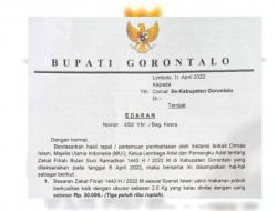 Edaran Bupati Gorontalo Tentang Besaran Zakat Fitrah 1443H, Rp30 Ribu per Orang