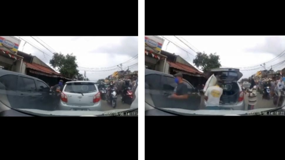 Duh! Macet Parah Gegara Mobil Parkir di Tengah Jalan, Ternyata Pemiliknya Emak-emak Lagi Santai Beli Beras