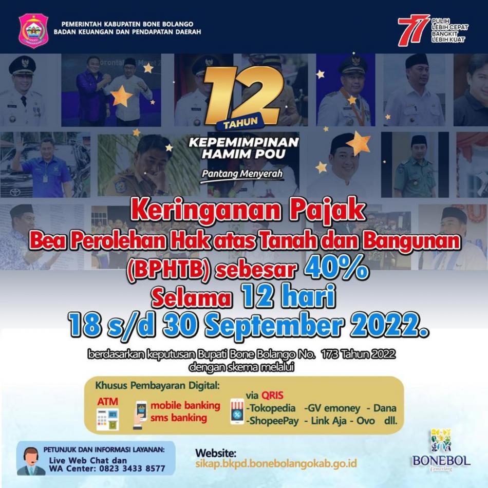 Ada Diskon Pajak BPHTB Sebesar 40 Persen, di Momen 12 Tahun Kepemimpinan HP