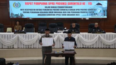DPRD Provinsi Gorontalo Bersama Penjabat Gubernur Resmi Tandatangani KUA-PPAS Perubahan 2023