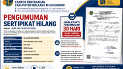 Kantor Pertanahan Kabupaten Bolaang Mongondow Umumkan Permohonan Penggantian Sertipikat Hak Milik yang Hilang