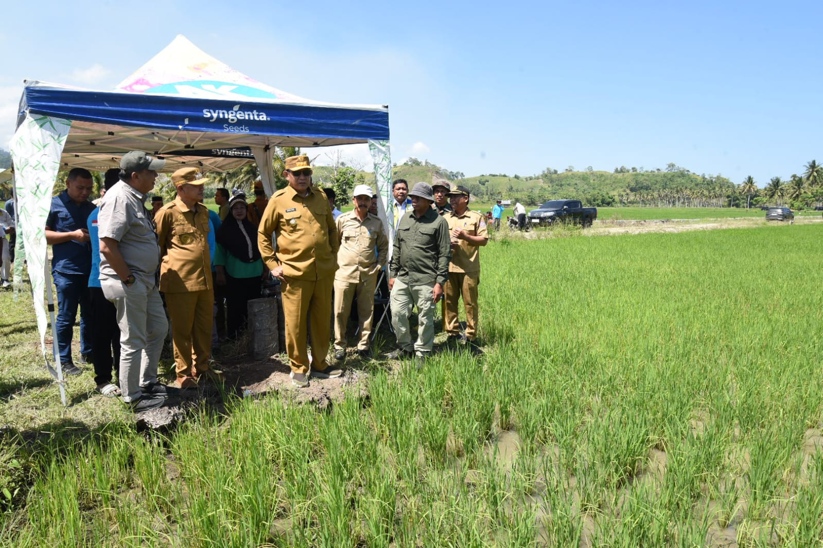 Gubernur Gorontalo Gusnar Ismail bersama Bupati Pohuwato Saiful Mbuinga meninjau langsung program cetak sawah baru di Desa Ayula, Kecamatan Randangan, Selasa (4/8/2026). (Foto : Haris-Diskominfotik)